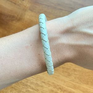 Alex + Ani Vintage Sixty-Six Cream Braided leather bracelet with Gold Hardware